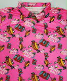 Hacker Golf Hot Dog Man/Crushed Beer Can All Over Polo
